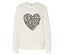 Ortasında leopar desenli kalp olan bej rengi sweatshirt.
