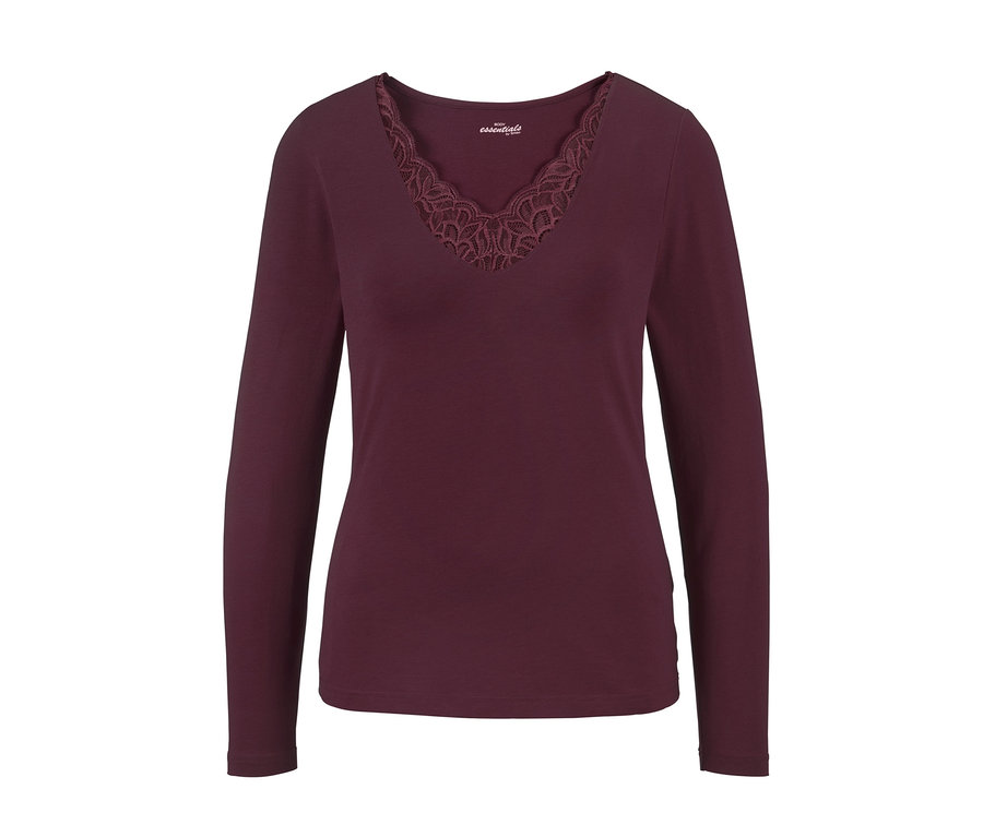 Bordo uzun kollu, dantel detaylı pijama.