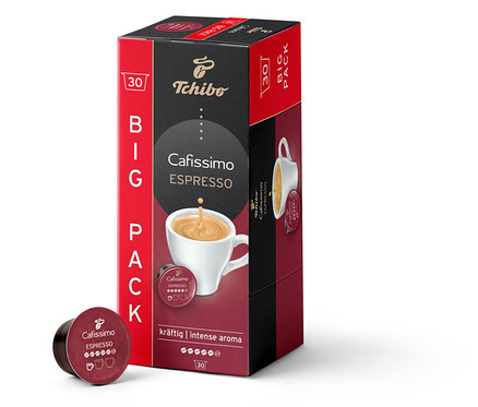 Bir paket Cafissimo Espresso Intense Aroma - 30 Kapsül ve bir kapsül.