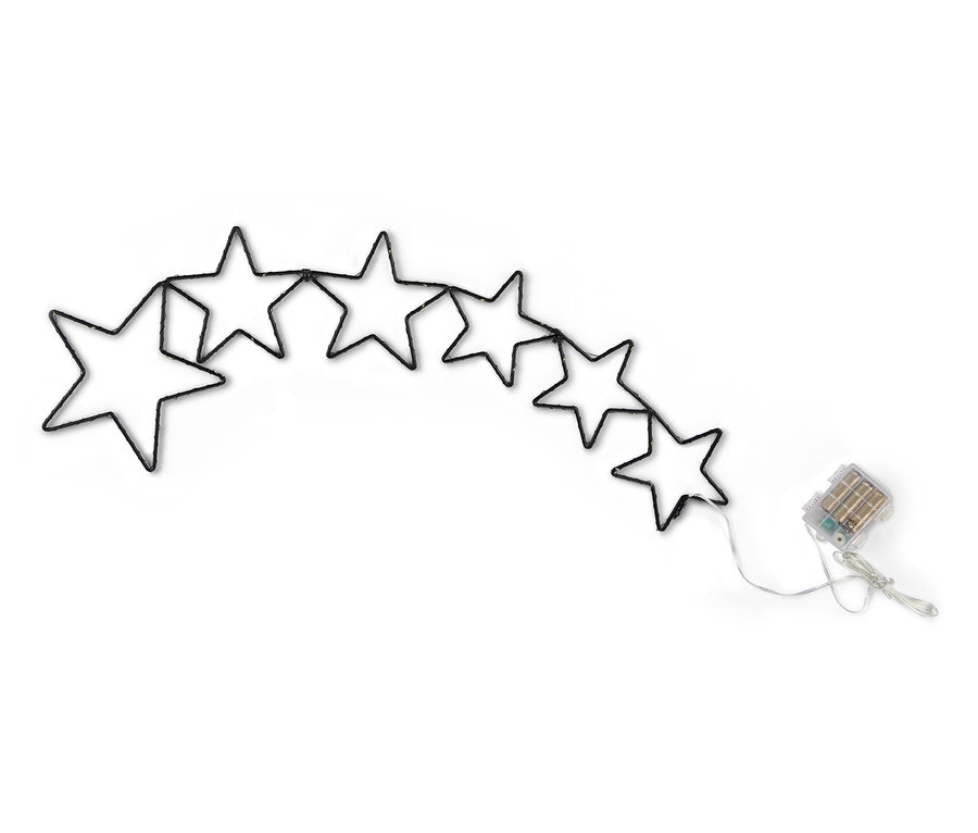 Beyaz bir arka plan üzerinde bir dizi LED Outdoor Yıldız Silüeti ve bir LED Kayan Yıldız.