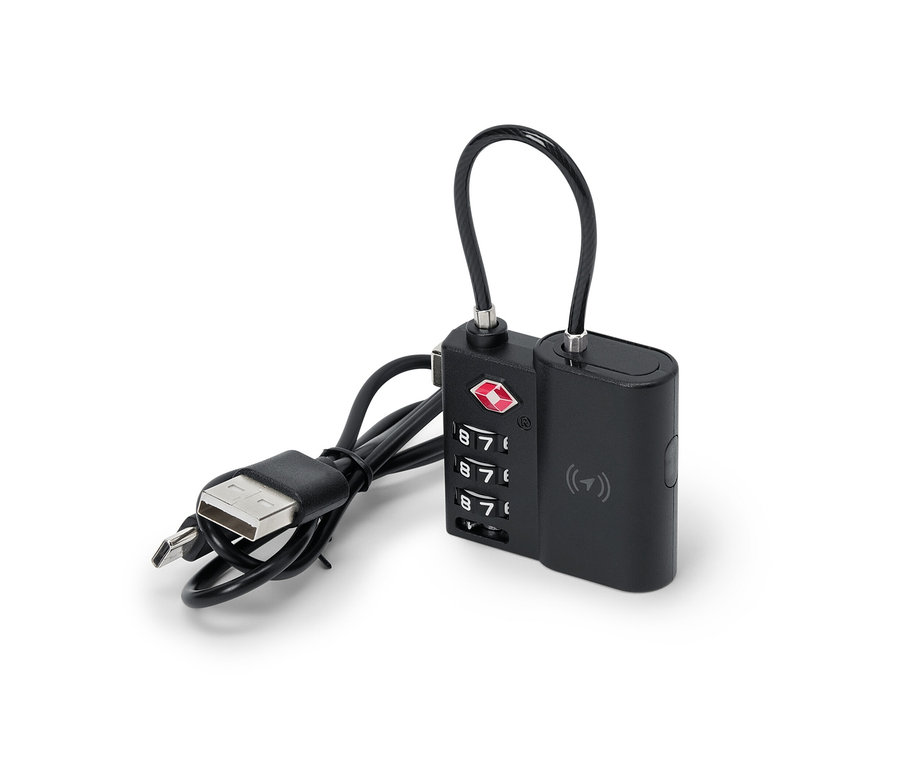 İzleyicili ve USB kablolu siyah Akıllı TSA Kilit.