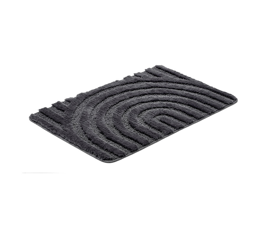 Antrasit rengi Wellness banyo paspası, yaklaşık 50 x 80 cm, yatay kabartma şeritli.