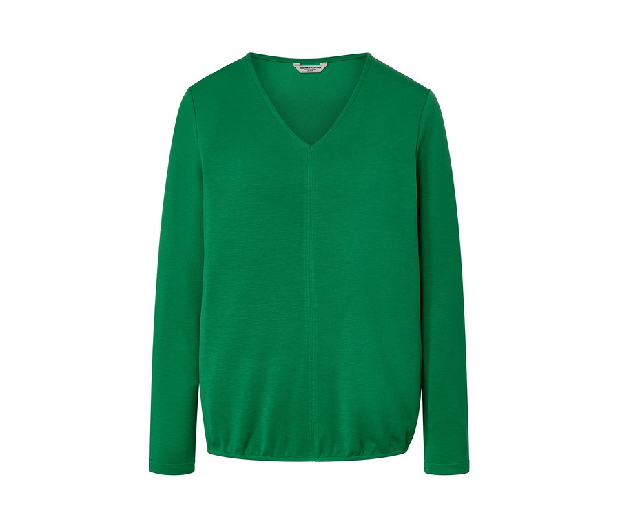 Uzun kollu ve V yakalı, modal karışımlı yeşil bluz.