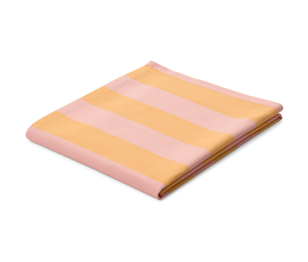 Katlanmış, pembe ve turuncu şeritli Outdoor Masa Örtüsü, yakl. 150 x 275 cm. 