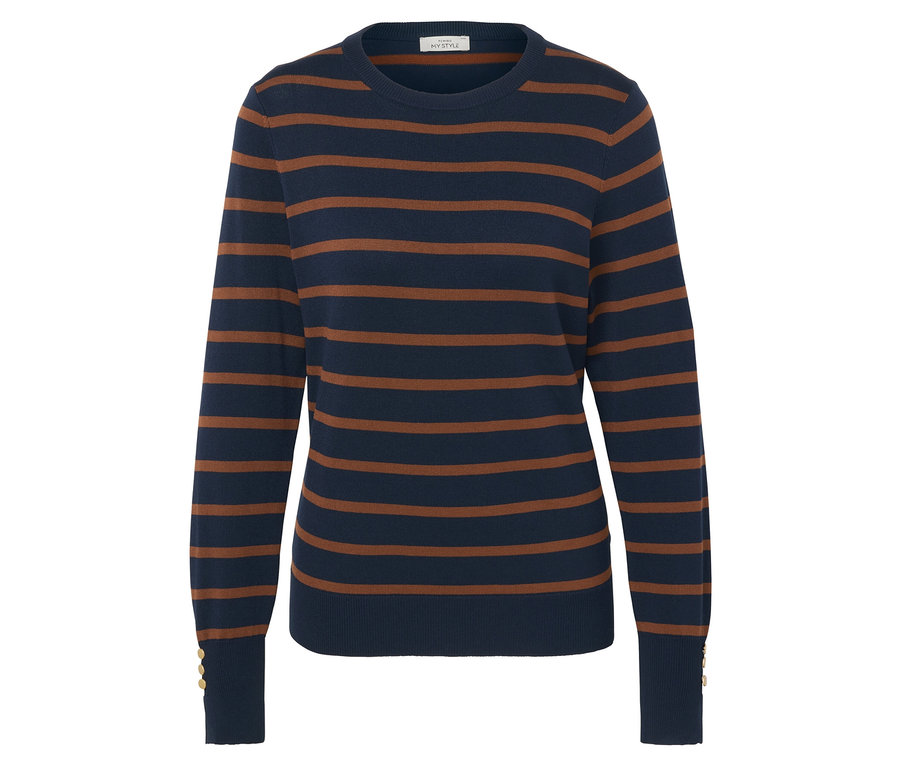 Kahverengi çizgili lacivert kazak