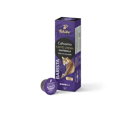 Mor Cafissimo BARISTA Caffè Crema Guatemala paketinin yanında kapsül.