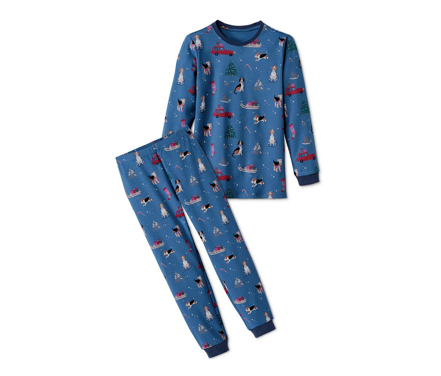 Köpek, Noel ağacı ve araba desenli mavi Pijama Takımı.