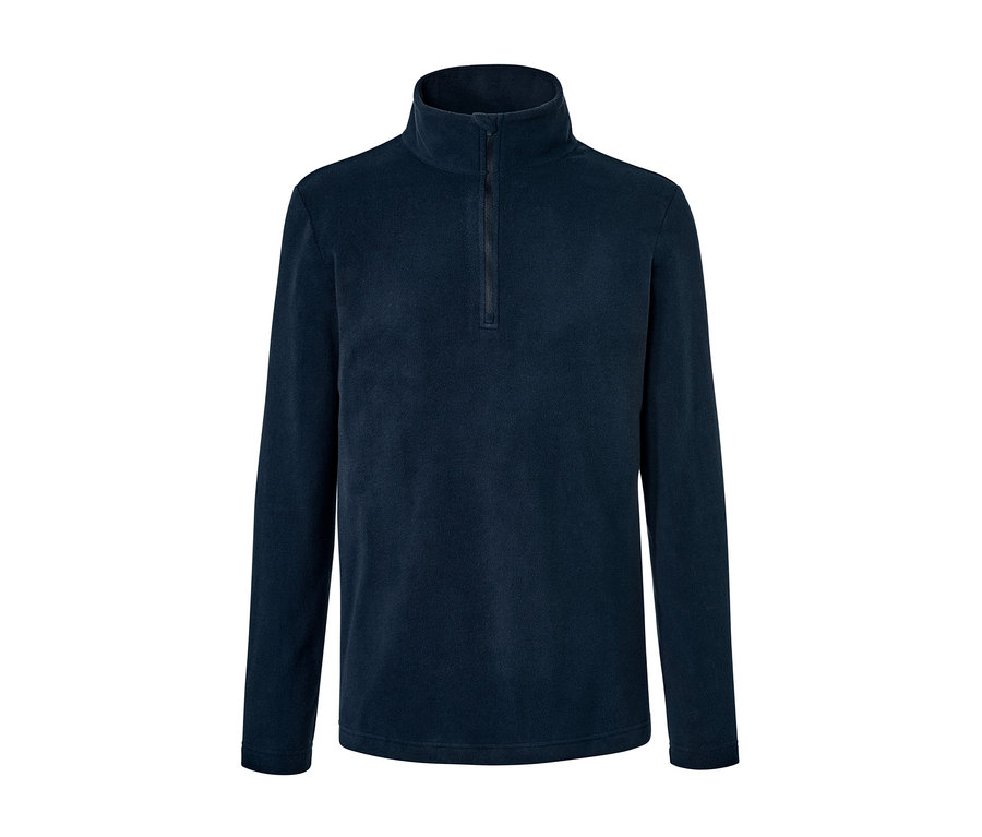 Uzun kollu ve yakasında fermuar bulunan lacivert renginde mikropolar mont.