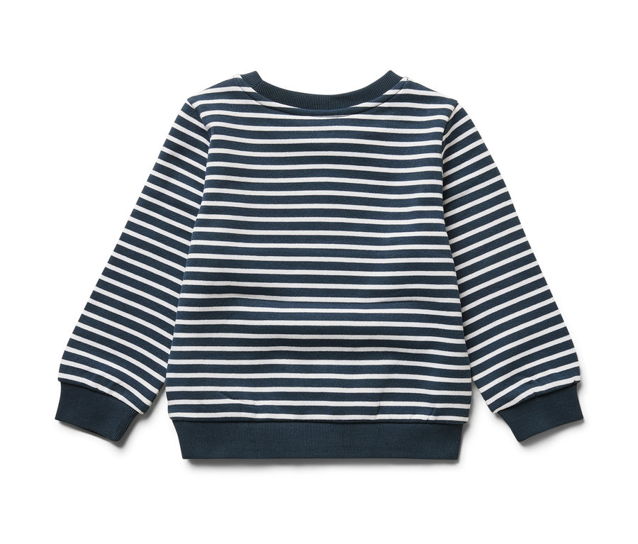 Uzun kollu, çizgili, iç yüzü şardonlu bebek sweatshirt.