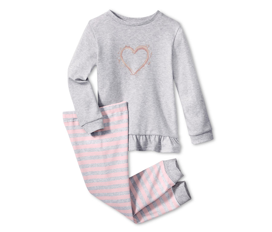 Uzun kollu gri interlok pijama ve pembe çizgili pantolon.