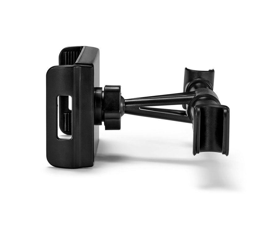 Siyah bir otomobil tablet tutucunun yakın çekim görüntüsü.