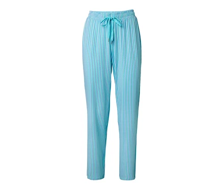 Bel kısmında büzme ipi bulunan mavi, çizgili pijama altı.