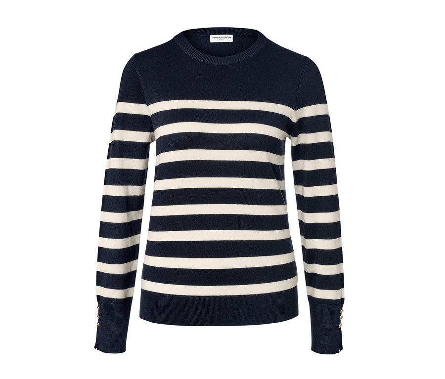 Lacivert, çizgili ince örgü kazak