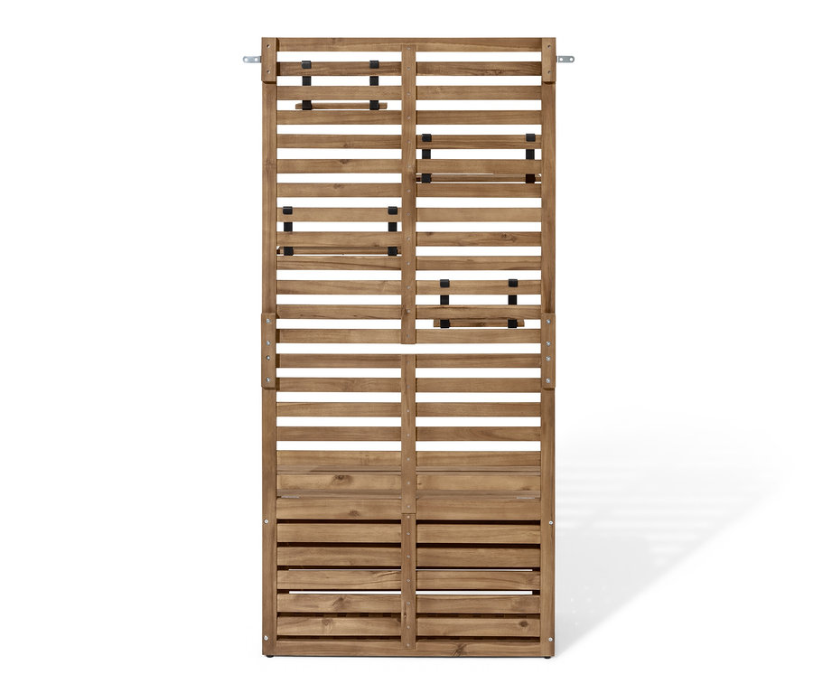 Depolama banklı ahşap balkon paravanı.