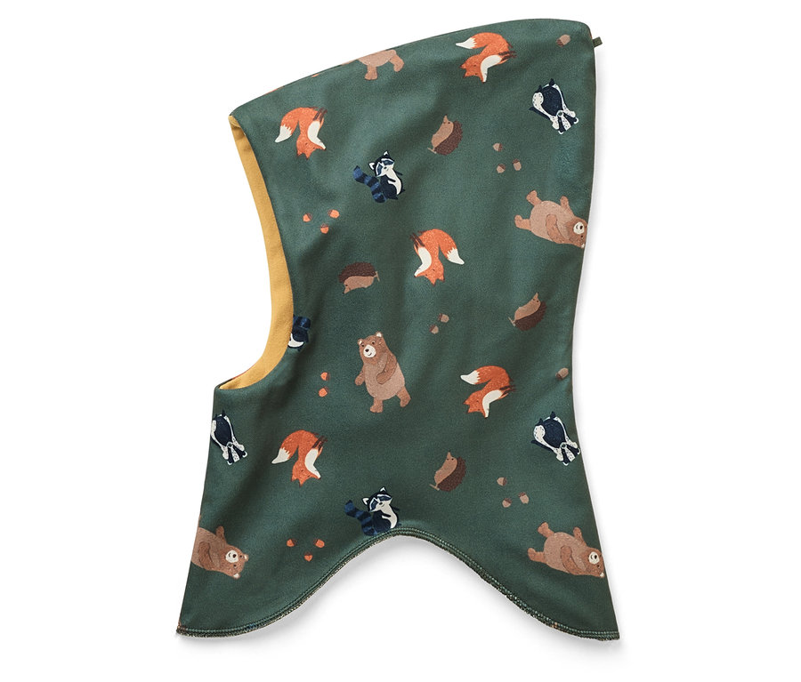 Kahverengi ayılar, tilkiler, rakunlar ve kirpiler ile yeşil kar maskesi.