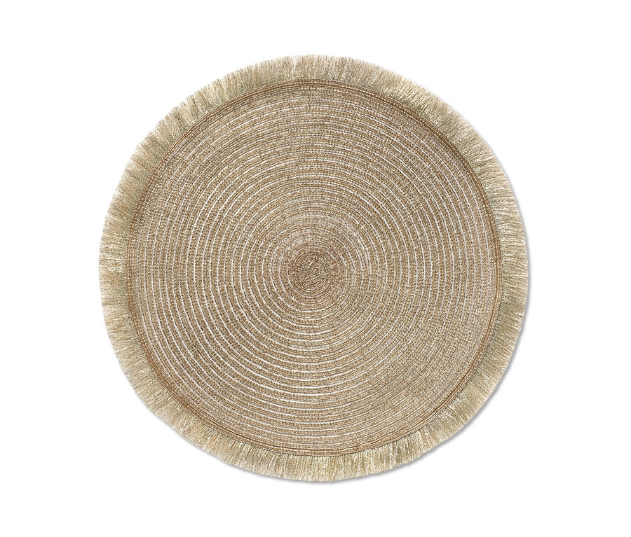 4 adet altın rengi Amerikan servisinden biri, püsküllü kenarlı, yuvarlak şekilde. 