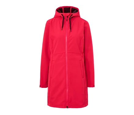 Kapüşonlu ve fermuarlı kırmızı softshell mont.