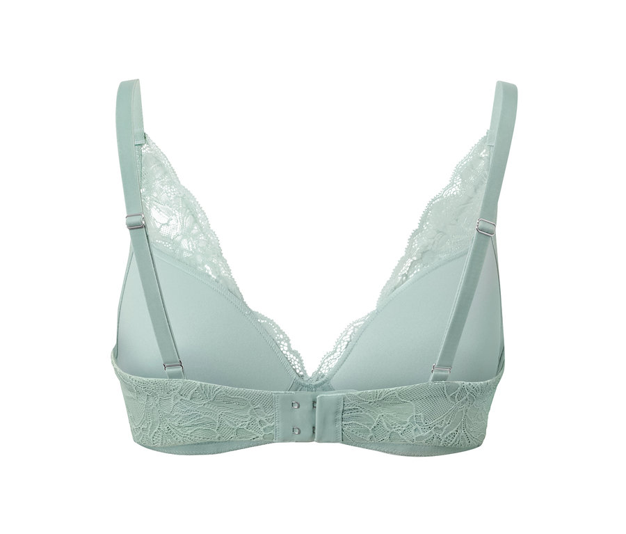 Deniz mavisi, dantel detaylı ve arkadan kopçalı yumuşak kalıplı sütyen.