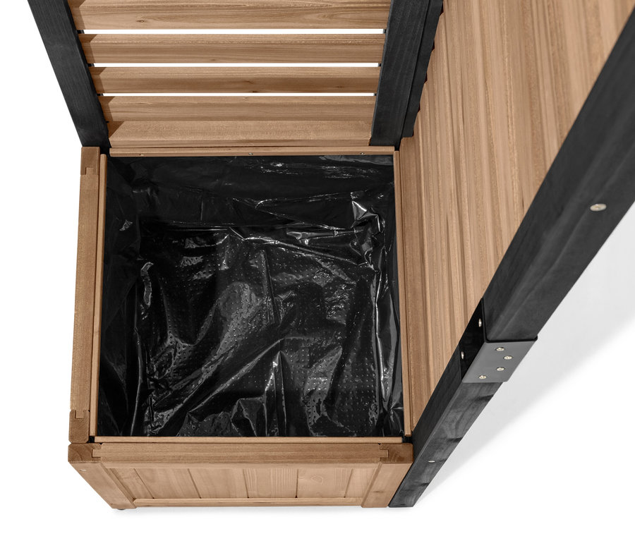 Siyah ek parçalı »Elin« saksılı paravan modülünün detayı..