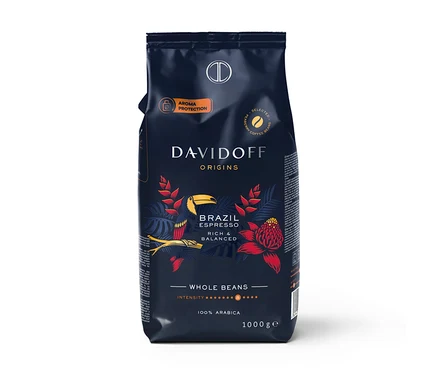 Bir paket DAVIDOFF CAFÉ ORIGINS Brazil - 1 kg Bütün Çekirdek kahve.