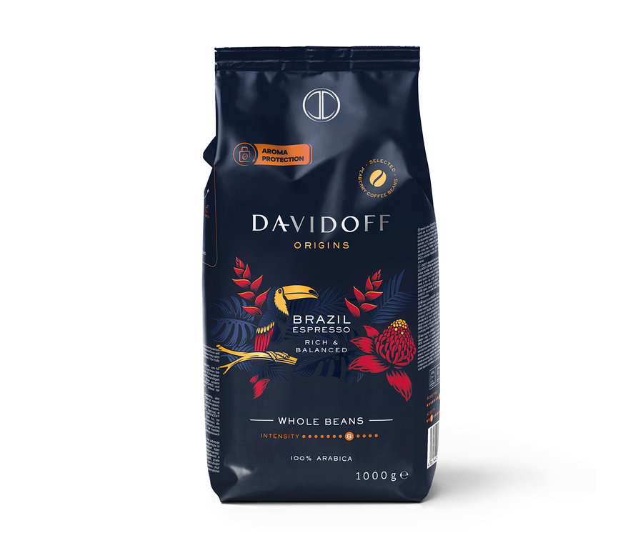Bir paket DAVIDOFF CAFÉ ORIGINS Brazil - 1 kg Bütün Çekirdek kahve.