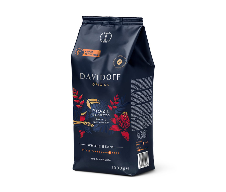 Bir paket Davidoff Café Origins Brazil kahve çekirdekleri, 1 kg.