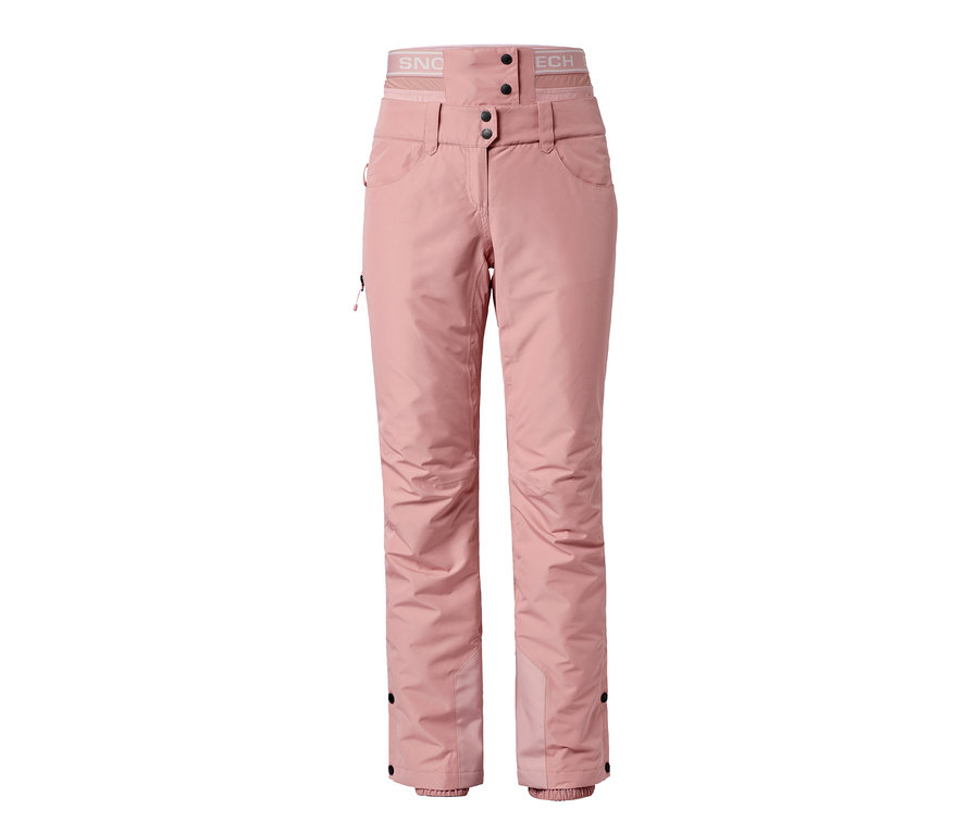 Beyaz arka planda pembe kayak ve snowboard pantolonu.