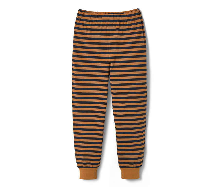 Mavi-kahverengi yatay çizgili pijama altı.