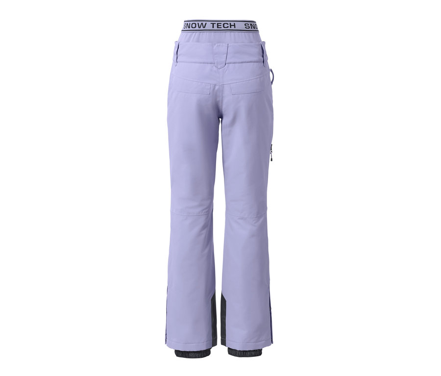 Lila kayak ve snowboard pantolonunun arka görünümü.