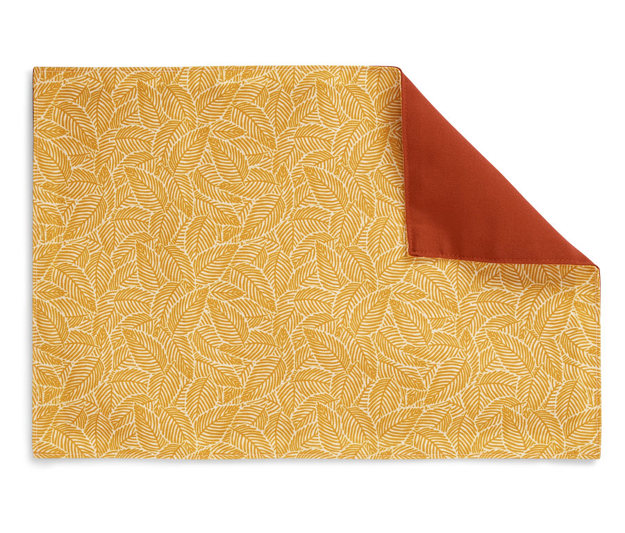 Altın yaprak desenli ve kahverengi ters yüzü olan dikdörtgen Amerikan servisi.