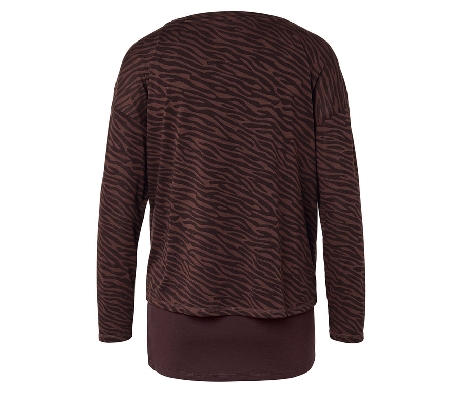 Zebra desenli kahverengi uzun kollu bluz.