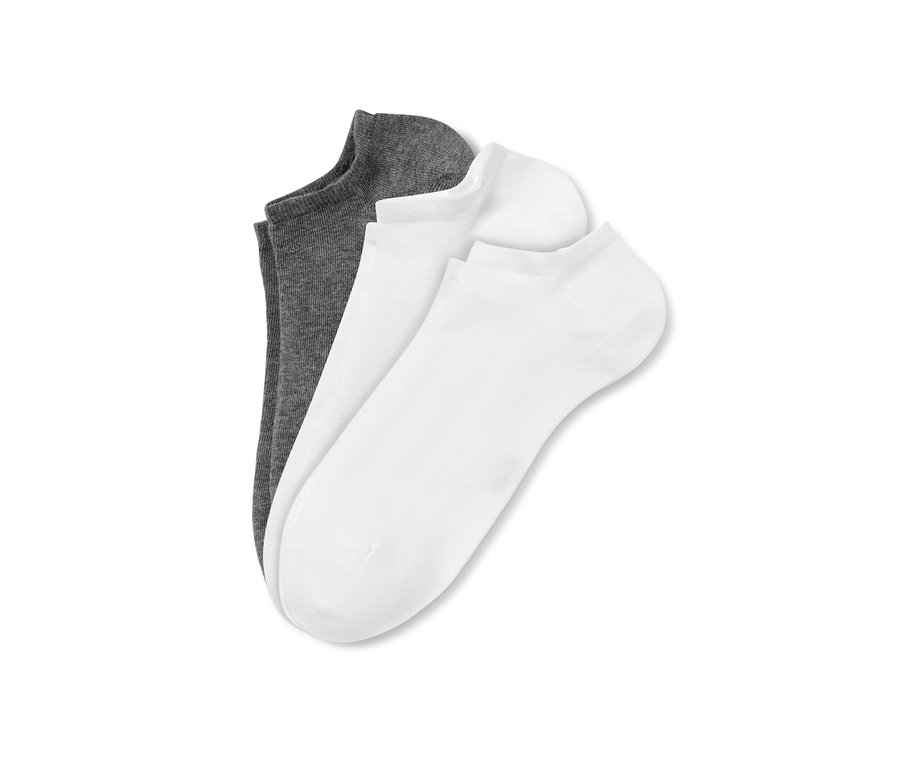 3 Çift Organik Pamuklu Sneaker Çorap, Beyaz ve Gri