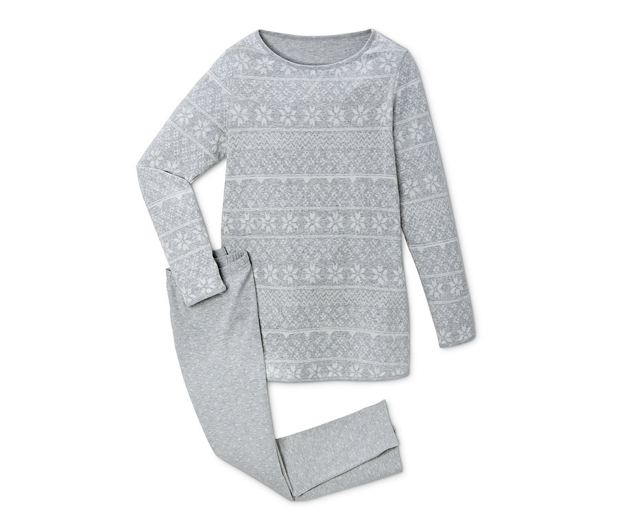 Noel temalı, gri taytlı çift taraflı pijama.