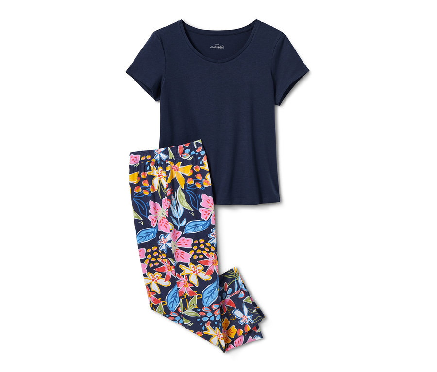 Çiçekli pantolonlu lacivert pijama.