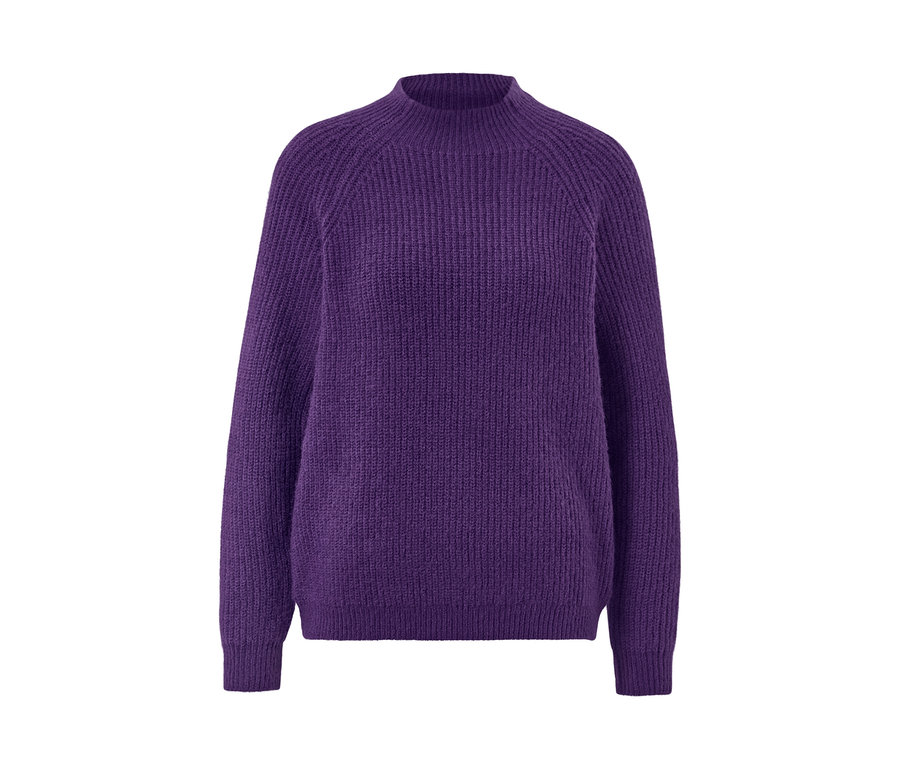 Mor renkli, yarım boğazlı kalın örgü kazak