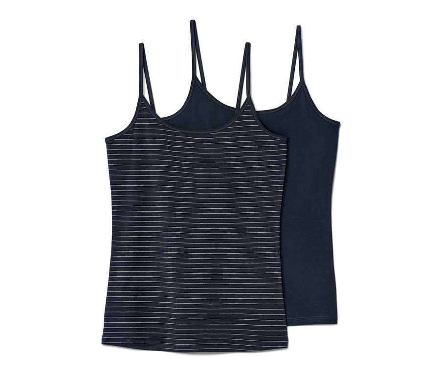 İki adet ip askılı atlet, biri çizgili ve biri düz renkli.