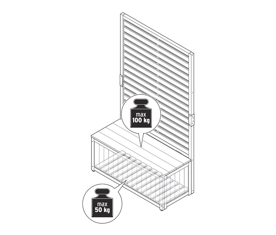 »Elin« sandıklı banklı paravan modülünün şematik çizimi.