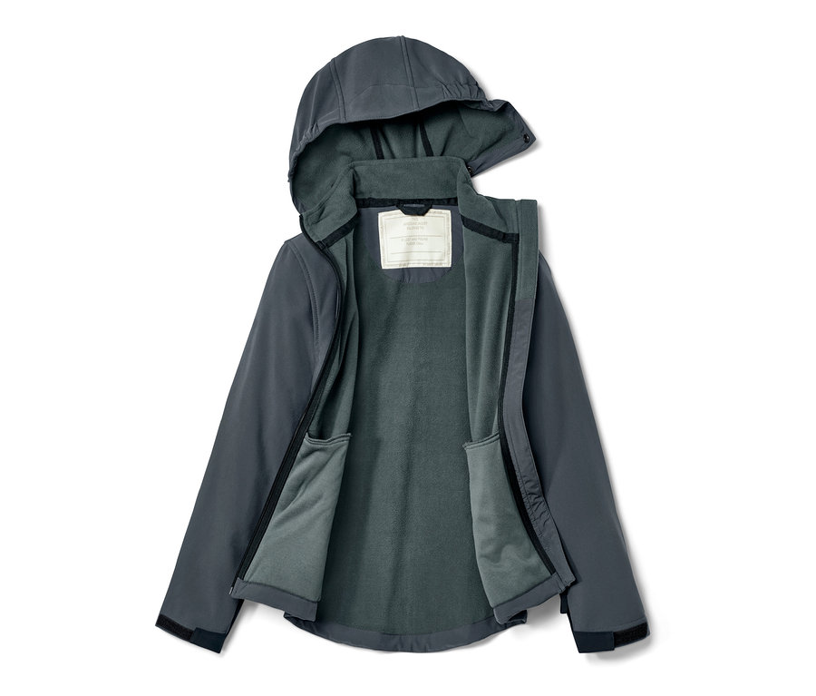 Açık gri renkli kapüşonlu Çocuk Softshell Ceket.