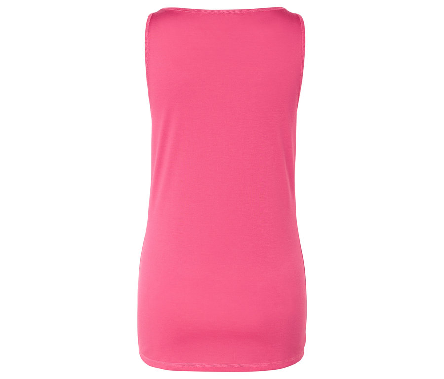 Pembe, kolsuz bir üst giysinin arka görünümü.