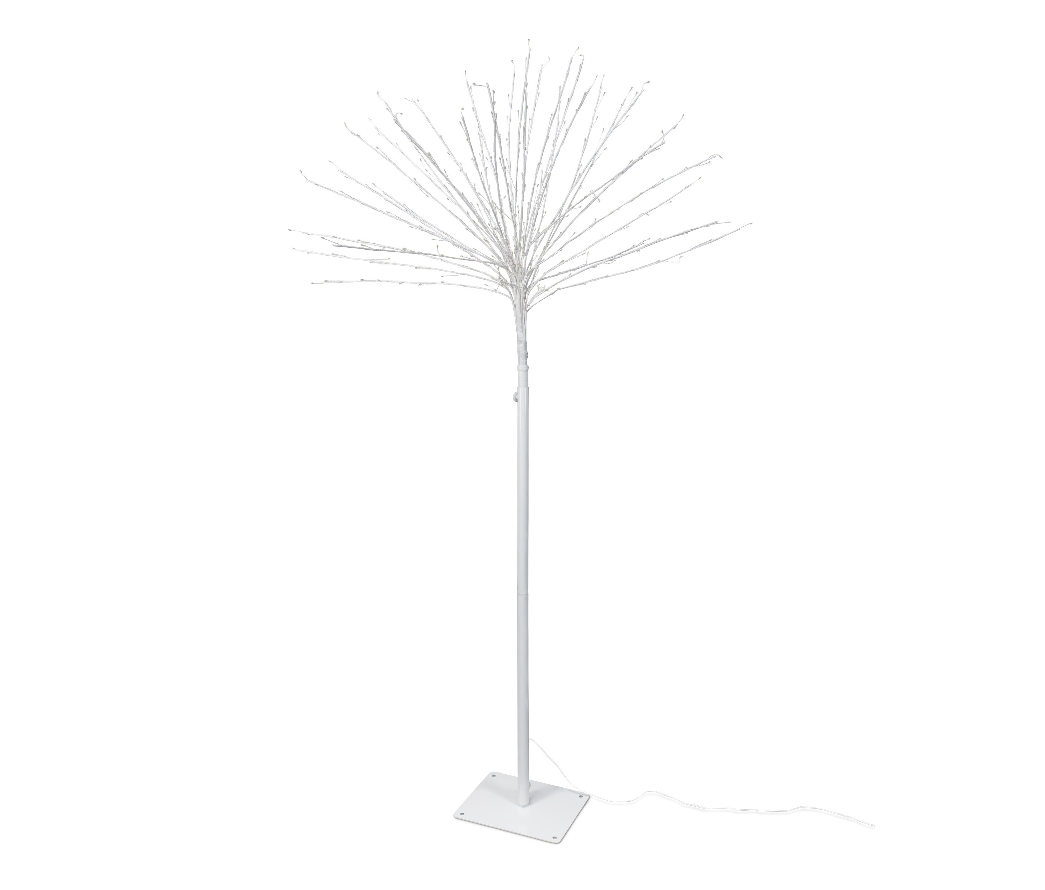 Beyaz bir arka planda mikro LED'li beyaz bir ağaç.