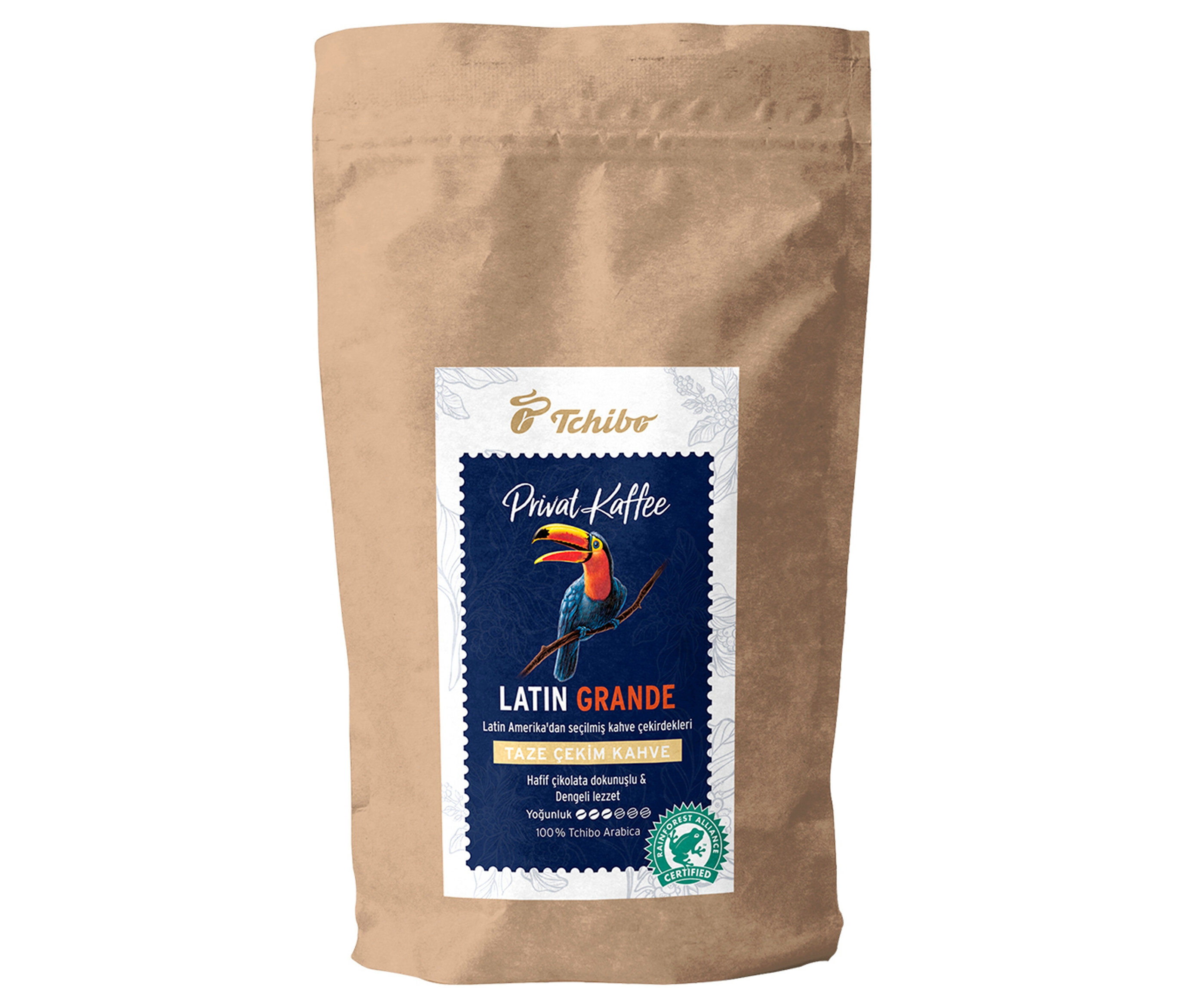 Açılmamış bir paket Tchibo Privat Kaffee Latin Grande.