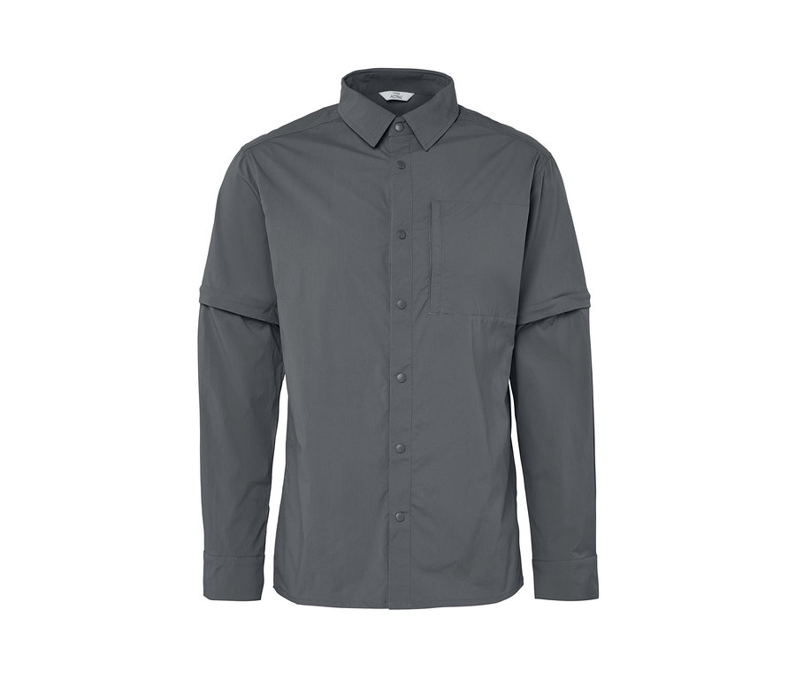Uzun kollu ve cepli gri outdoor gömlek.
