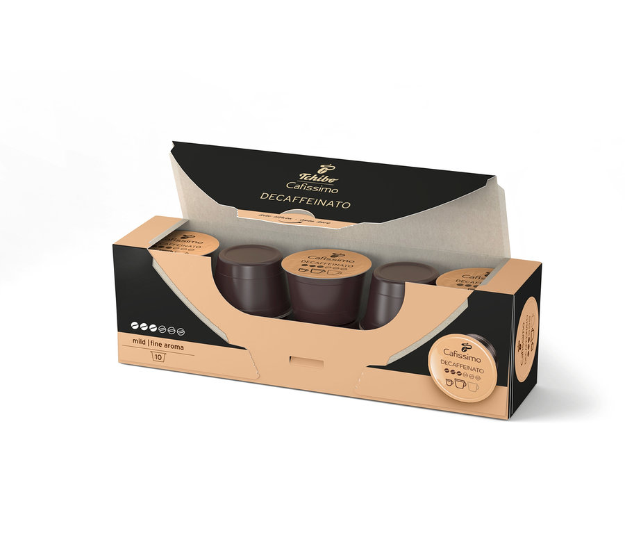 On adet Cafissimo Decaffeinato kahve kapsülü içeren paket.