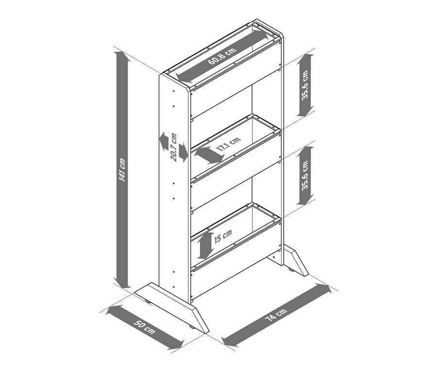 Ölçüleriyle birlikte bir dikey saksı standı »JONTE« çizimi.