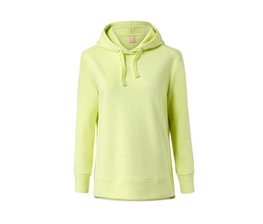 Açık sarı renkli kapüşonlu sweatshirt.