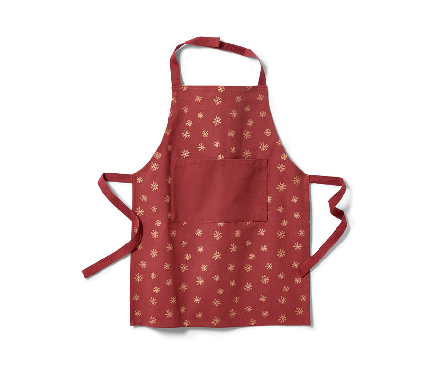 Altın kar tanesi desenli kırmızı çocuk önlüğü