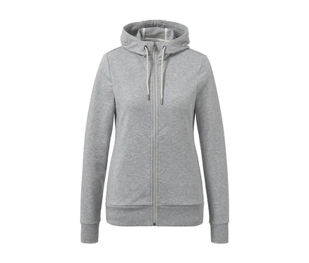 Gri, fermuarlı ve kapüşonlu sweatshirt ceket
