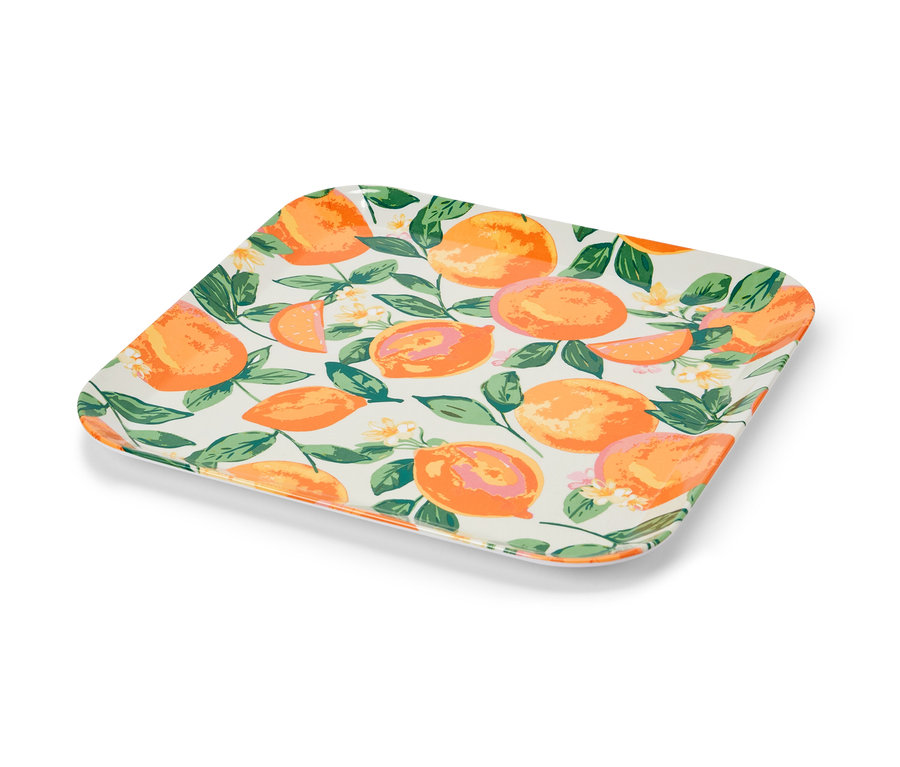 Turunçgil ve çiçek baskılı dekoratif servis tepsisi