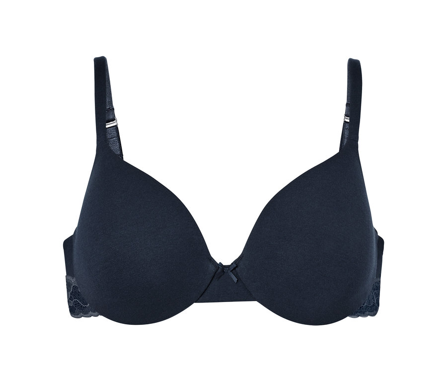 Ortasında fiyonk olan lacivert tişört sütyen.