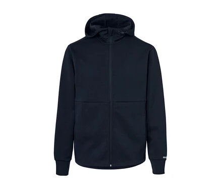 Kapüşonlu ve fermuarlı lacivert fonksiyonel sweatshirt ceket.